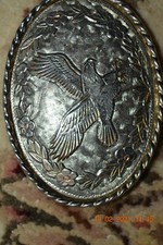 Vintage Silver Tone Flying Eagle Made In USA Oval Belt Buckle