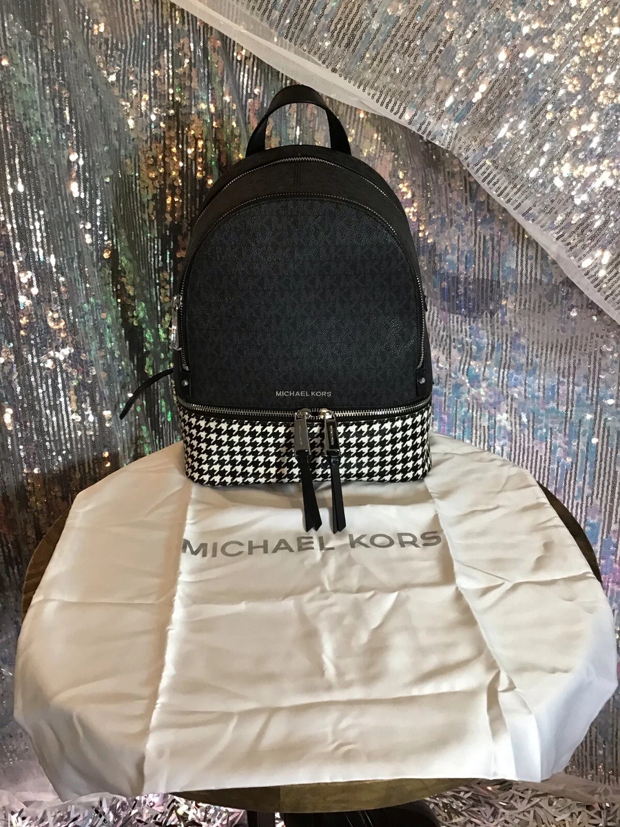 NWT Michael Kors Rhea Zip Medium Backpack Black/ Optic White | eBay