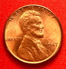 1947-P Lincoln Wheat Cent Penny GEM RED BU From an Original Bank Roll