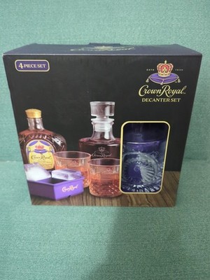 Crown Royal Decanter (750ml) Set W/2 Drinking Glasses (10.5oz) & Whisky Stones