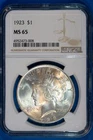 1923-P U.S. PEACE SILVER DOLLAR - KM#150 - NGC SLABBED - MS65