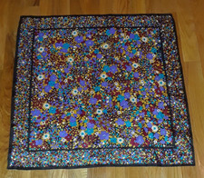 ECHO Black Blue Purple Floral Gold Chinon Silk Blend Square Scarf 22" Japan