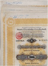 Zestaw 6 priv. wschodnio-węgierska kolej państwowa-Ges., Wiedeń 1895, SV 2000 Mark, VF-