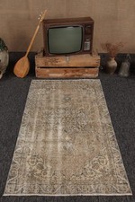 Vintage Rug, 3,6x6,2 ft Accent Rug, Brown Blue Wool Rug