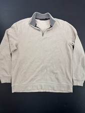 Tasso Elba Sweater Mens Medium 1/4 Zip Pullover Cotton Gray Ivory Long Sleeve