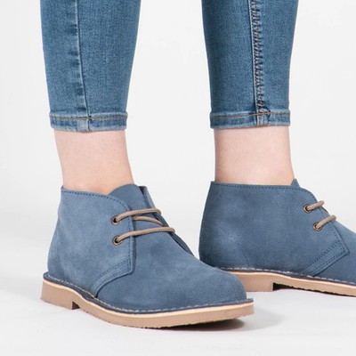 Roamers Macie Damen Wildleder Schnürstiefel bequem lässig jeansblau Desert Boots