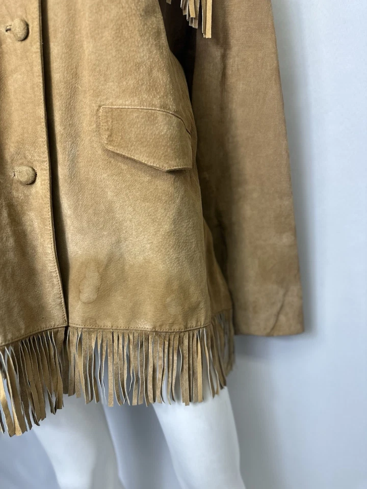 Chaqueta Marlboro Gear Cuero Marrón Flecos Botón Frontal Satinado Forrada XXL Foto 2 de 4