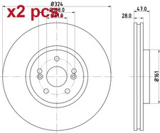 X2 PCS FRONT BRAKE DISC ROTOS X2 PCS SET 8DD 355 127-891 HELLA I