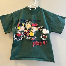 VTG Peanuts Gang Football Charlie Brown Snoopy Single Stitch Tee Kids Sz 5