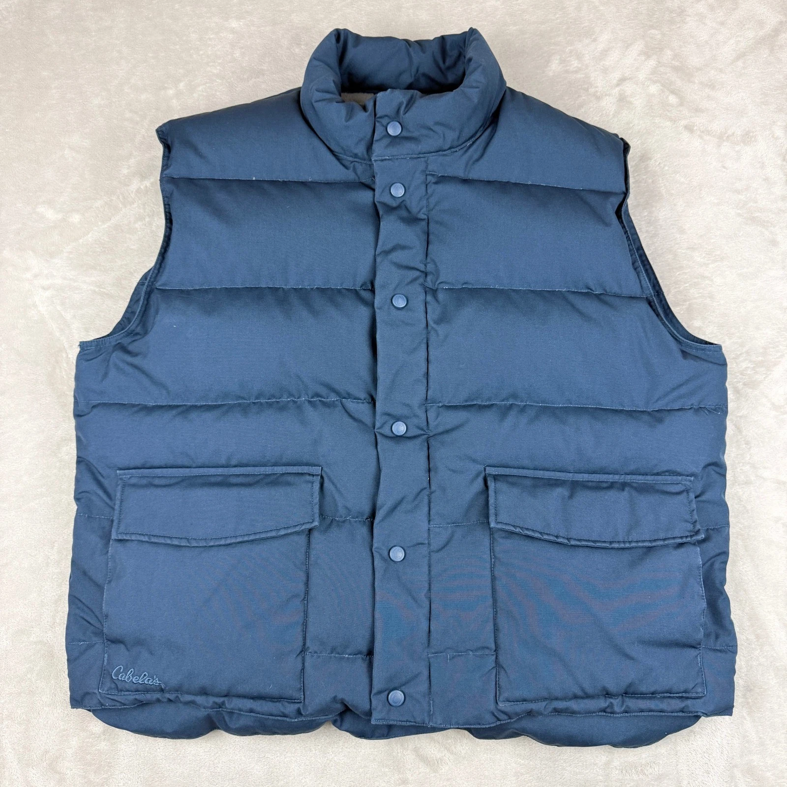 VTG Cabelas Puffer Vest Mens XL Steel Blue Premier Northern Goose Down Lined 90s