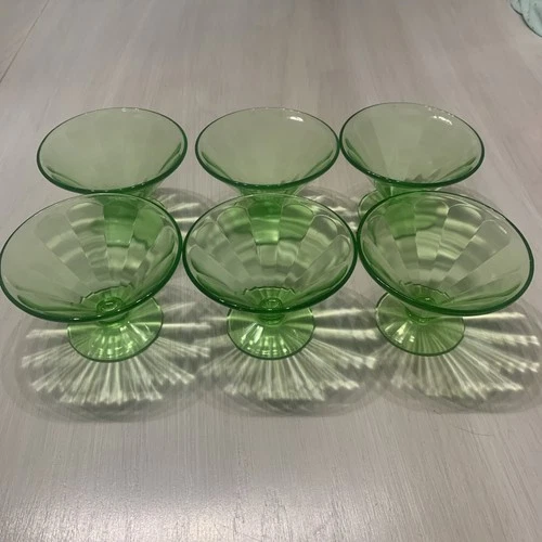 Set of 6 Federal Glass Green Uranium Depression Footed Sherbet Dessert Dish 1930