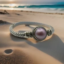 ARTISAN OF BALI SARDA 14MM PINK CULTURED MABE PEARL STERLING SILVER BRACELET 6.5
