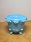 Vtg Blue Opaline Milk Glass Candy Dish Grape Pattern  Portieux Vallerysthal