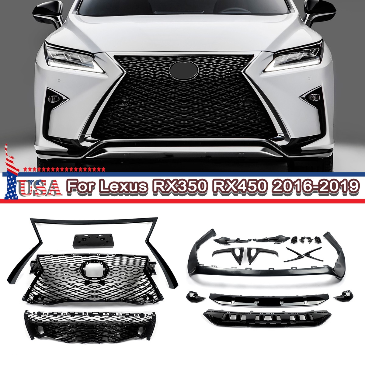 Front Bumper Grille Mesh+Sport Body Kit Trim Set For Lexus RX350