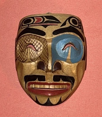 NORTHWEST COAST DESIGN, ''TRIBAL WARRIOR'' WOODEN MASK (4'' Tall x 3 1/2'' Wide)