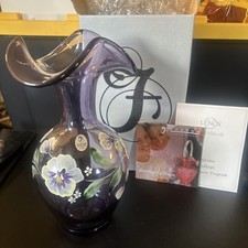 Fenton Glass Purple Hand Painted Floral Vase Limited Edition   NOS NEW IN BOX     