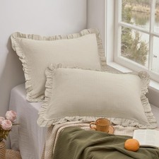 Cotton Muslin Ruffle Pillow Shams Standard 20"x26", Natural, No Insert