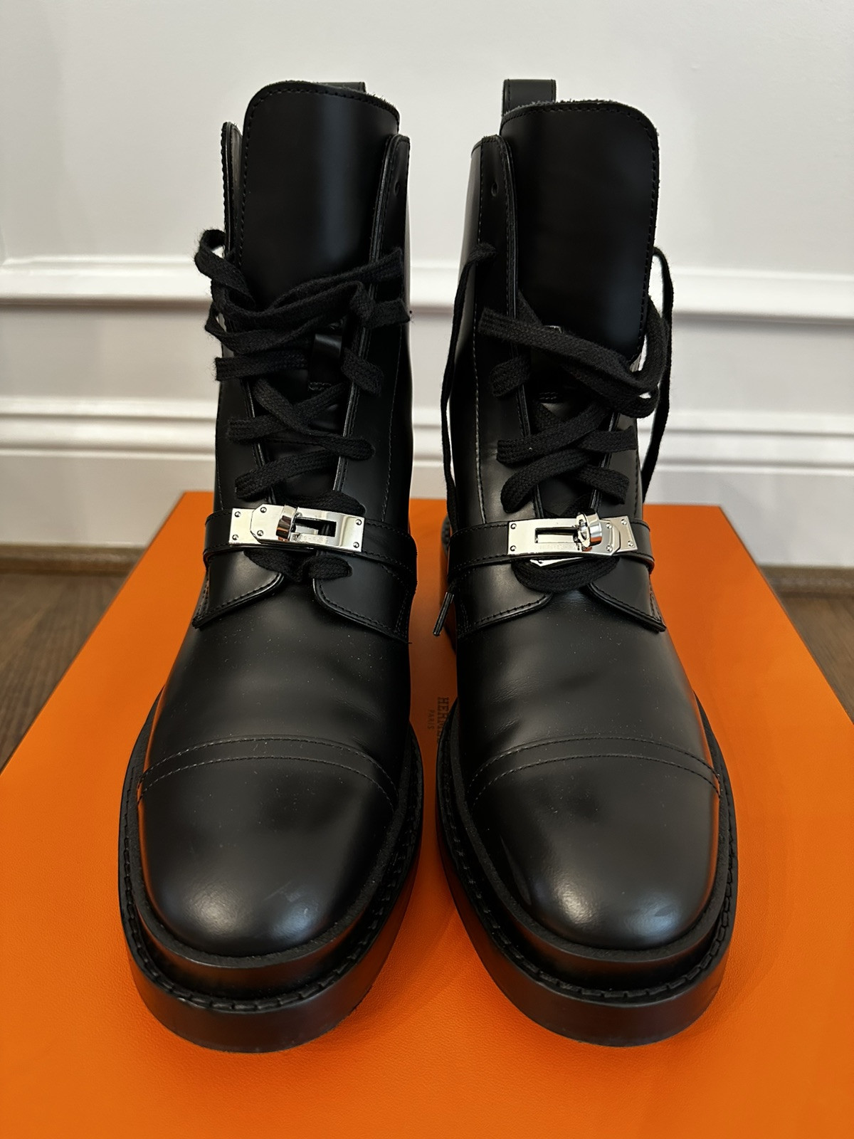 Authentic Hermes Funk Combat Kelly Boots Black SHW Size 36.5 image 2