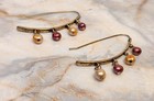 Peach & Ruby 5mm Freshwater Pearl Earrings on Antiqued Gold Tone Metal Earrings — photo 3