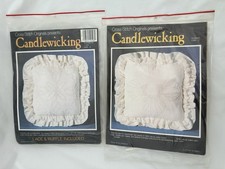 Two 1980s Cross Stitch Originals Sea Shells And Flowers Candlewick Pillow Kits