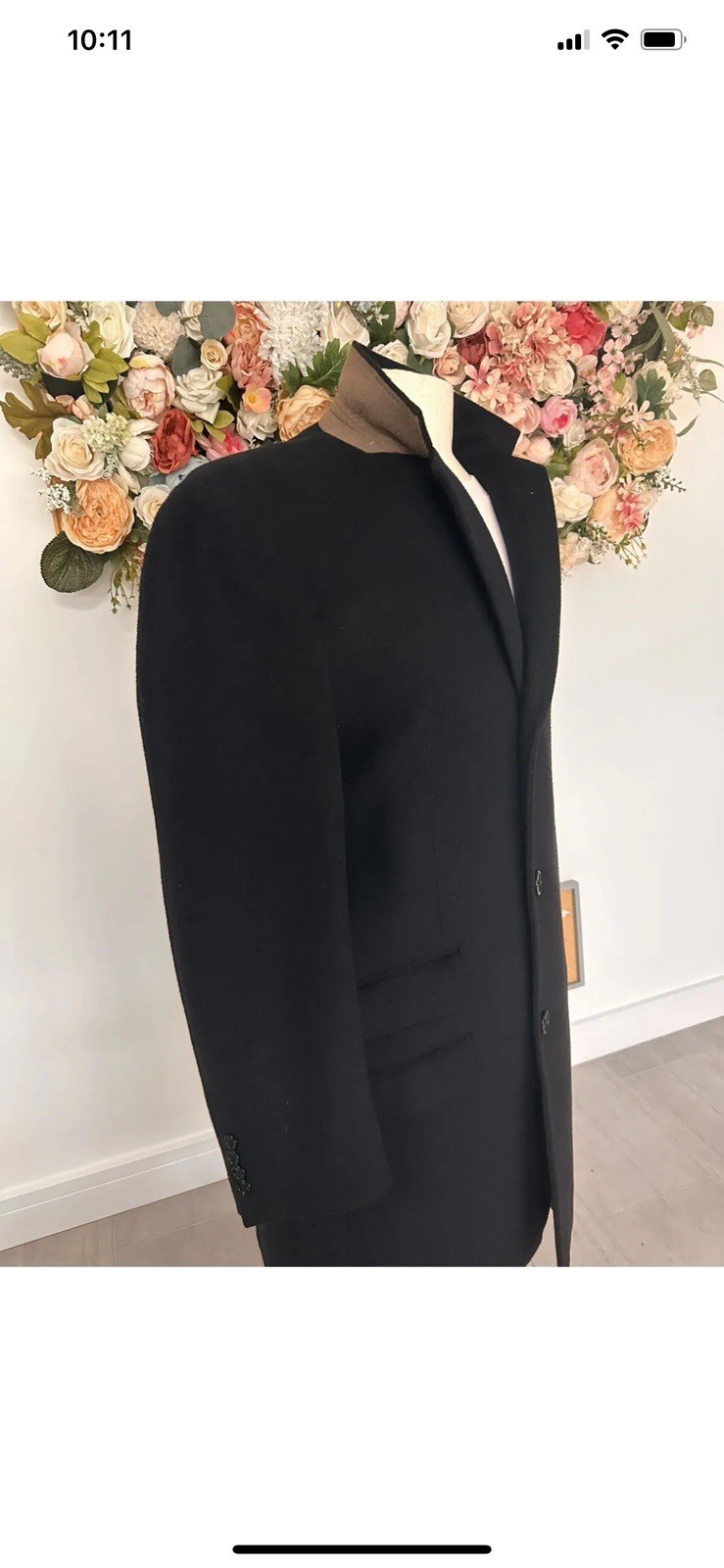 90s Greenwoods Cashmere Wool Formal Races Tweed Black Pea Coat Mens Size 42R image 4