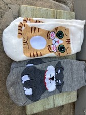 Cute Cat Dog Animal Socks Ankle 2 Pairs Girls One Size