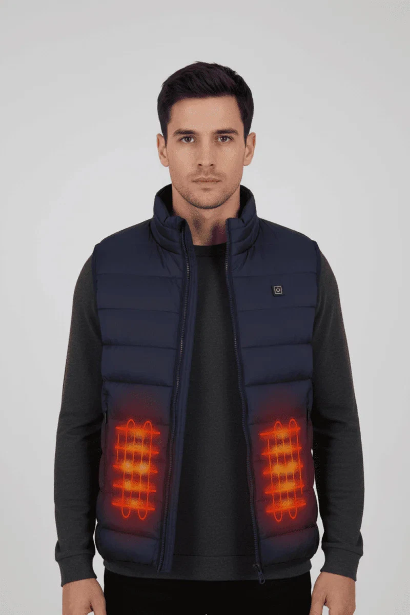 3 Heat Zone Navy Heated Vest USB Rechargeable Winter Warm Electric Heating Gilet