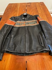 Harley Davidson Classic Distressed Motorcycle Leather Jacket Size S (fit as M)