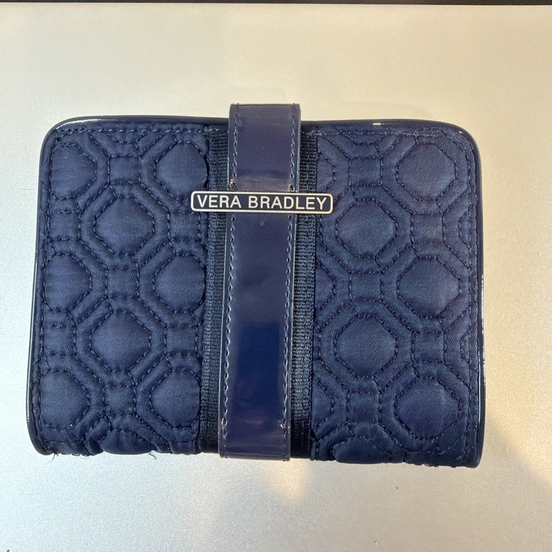 VERA BRADLEY QUILTED SOLID NAVY BLUE WALLET WITH SNAP CLOSURE~VINTAGE~NICE!