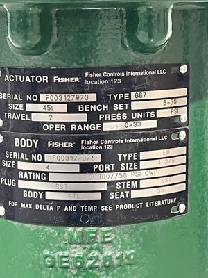 Fisher 667 Size 45i Pneumatic Actuator w/ DVC6200 Positioner & Regulator