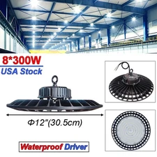 8 Pack 300W Commercial High Bay LED UFO Lights Hard Wired Warehouse Garage Light
