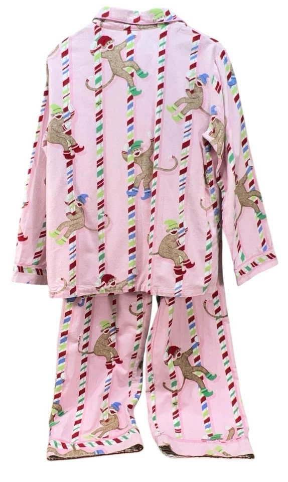Nick & Nora Women’s 2 Piece Christmas Flannel Pajamas Sock  Monkey Size N Lounge - Image 4 of 4
