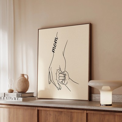 ''Mom's Hand'' - Mother & Child Vertical Framed Canvas - Family Wall Art