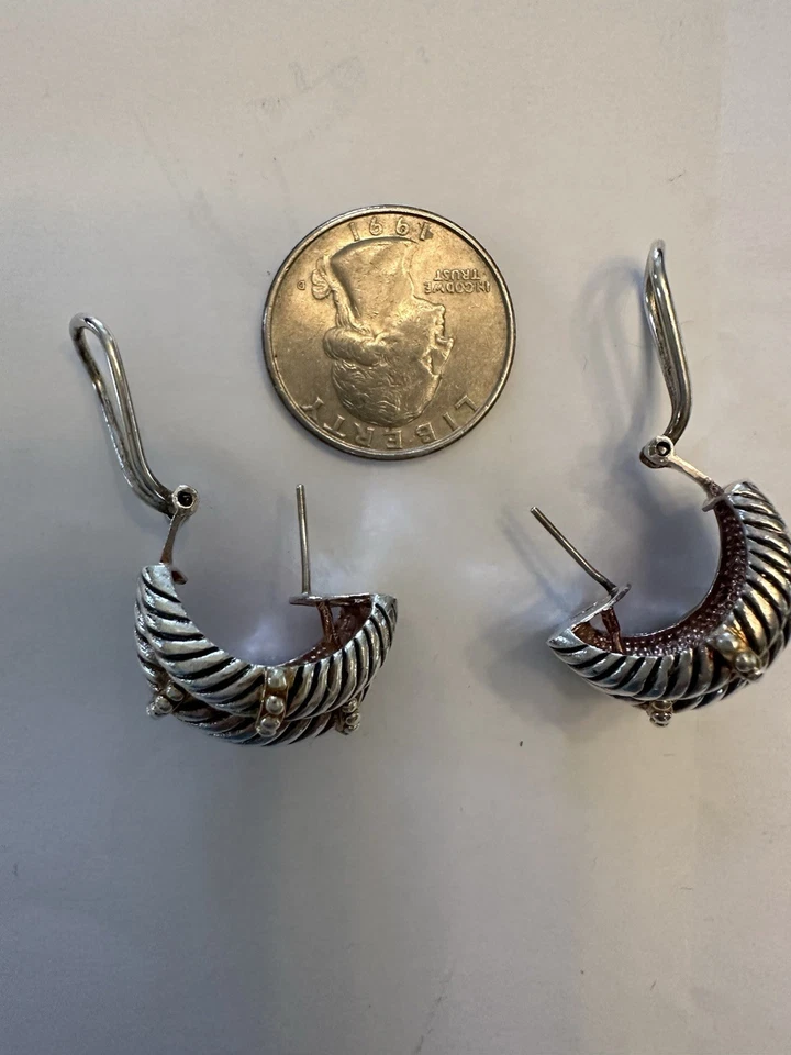 Sterling Silver Triple Cable Half Hoops Omega Backs GUC - Image 2 of 4