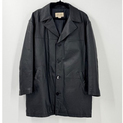 Vintage 90s Leather Car Coat Mens sz L Black Nappa Jacket Button