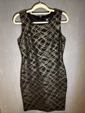Tommy Hilfiger Dress Black & Gold Size 8 Knee Length Sleveless Stretchy Cocktail
