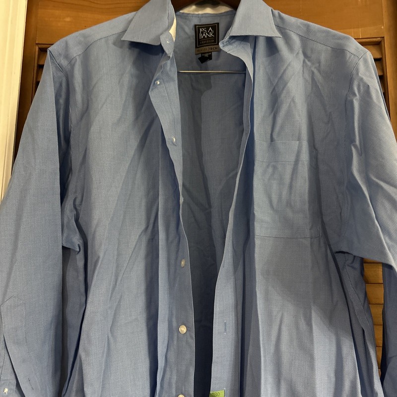 Jos A Bank Shirt Men 17-33 Tailored Geometric Button Travel Tech Long Sleeve Blu