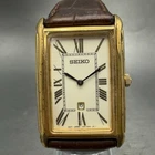 Seiko Tank Watch Men 26mm White Dial Gold Tone Date 7N89-0AD0 New Battery VTG