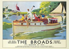 Vintage Railway Poster Norfolk Broads Boat Holiday Travel Art Deco PRINT A3 A4