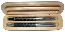 Carbon Fiber Ball and Roller Ball Pen Set in Maple Wood Box