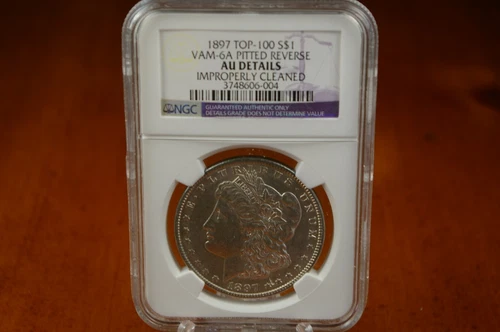 1897 TOP-100 VAM-6A  Pitted Reverse Morgan Silver Dollar NGC AU Details