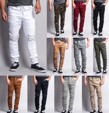 Victorious Men's Zipper Knee Scrunch Stacked Biker Twill Jogger Pants  JG882-K1A