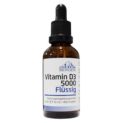 Vitamin D3 Flüssig mit 5000 I.E. pro 1850 Tropfen 50 ML - MCT-Öl - Vegetarisch