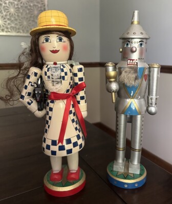 Vintage Tin Man And Dorothy The Wizard of Oz Hand Painted Wooden Nutcracker