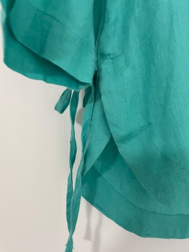 Isaac Mizrahi womens top green 100% linen 3/4 sleeve top tunic size tie sides M - Picture 4 of 5