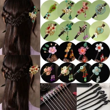 Women Chinese Style Wooden Hair Stick Pins Chopstick Handmade Flower Hairpins