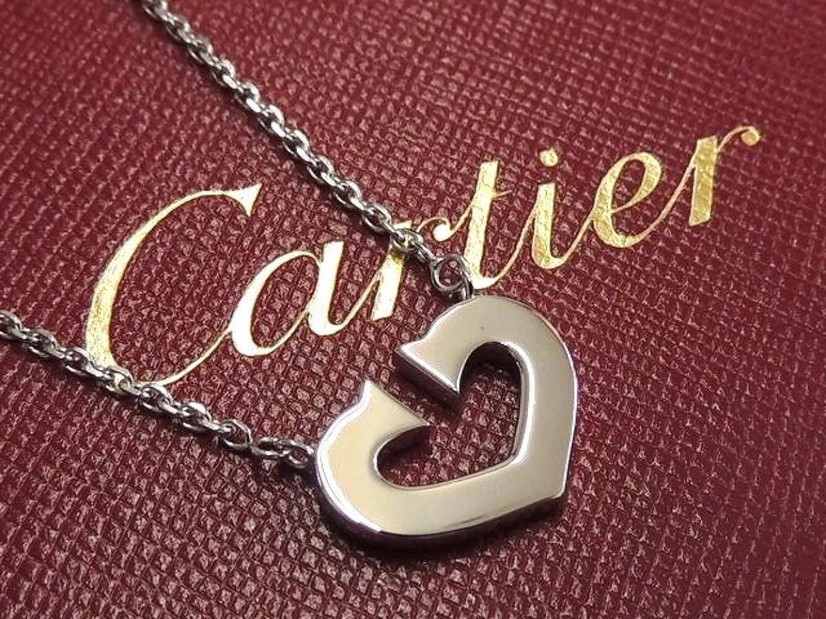 Cartier Open C Heart Pendant Necklace K18 White Gold Women Jewelry Authentic