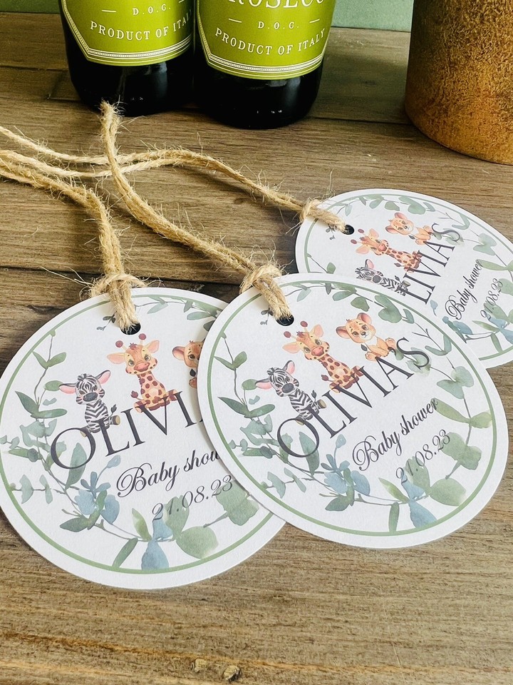 30 X Large Round Personalised Safari Baby Shower Tags Baby Shower