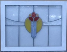 PRETTY ABSTRACT MIDSIZE OLD ENGLISH LEADED STAINED GLASS WINDOW 26.25" X 20.25"