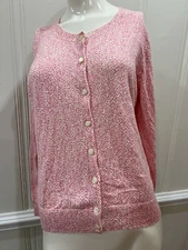 Banana Republic Lady Slipper Cotton Cardigan Sweater Pink White Chevron L NWT